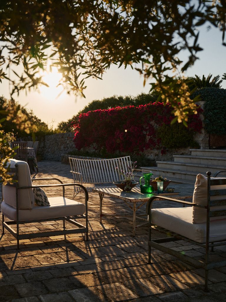 The courtyard seating in the last of the sun