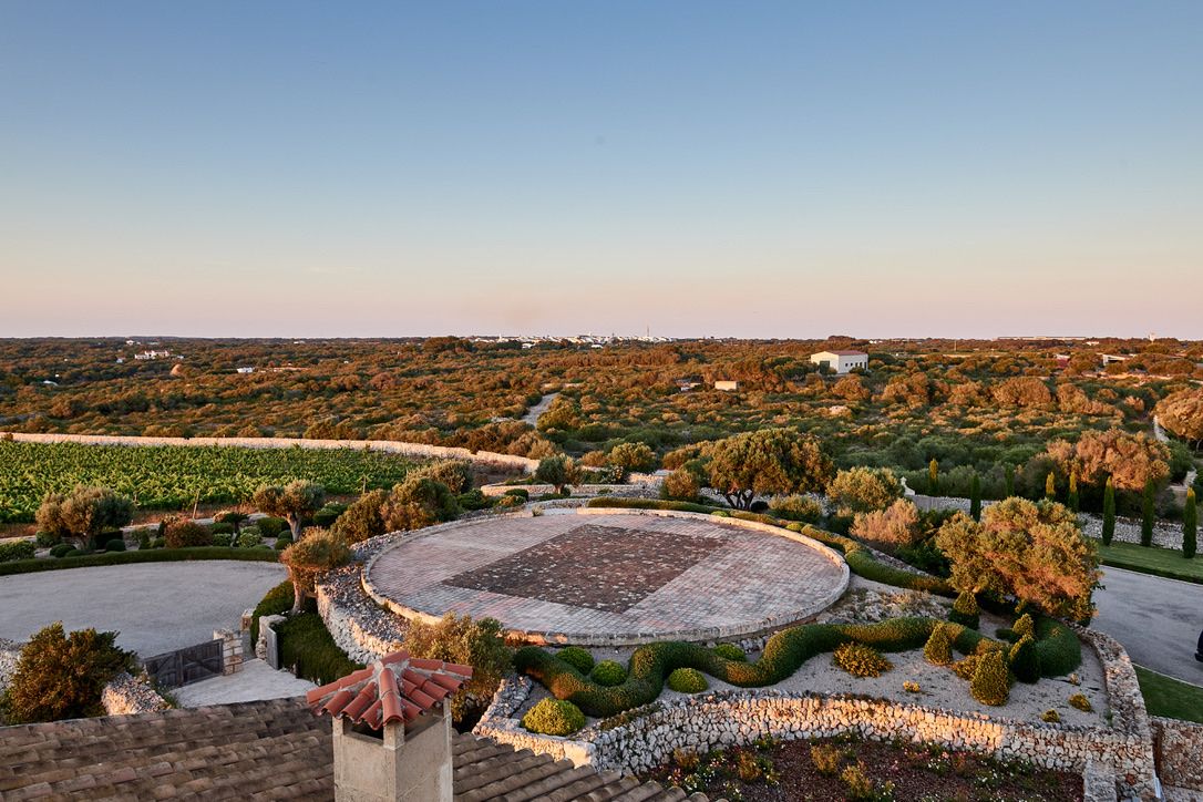 The view from the tower over the gardens and countryside